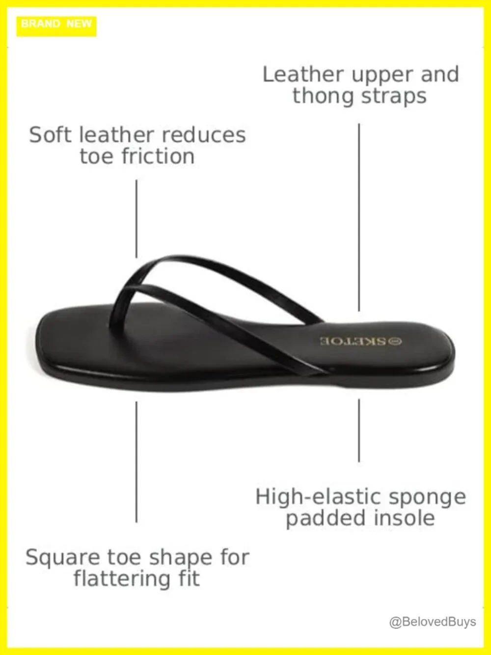 Faux Leather Square Toe Thong Flip Flops Sandals for Women Lightweight